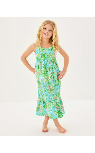 Girls Mini Hiedi Maxi Dress - Fresh Water Blue Sunbathers Bliss