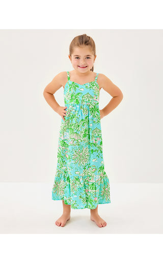 Girls Mini Hiedi Maxi Dress - Fresh Water Blue Sunbathers Bliss