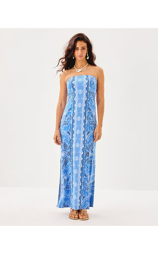 Noa Strapless Maxi Dress - Jacaranda Blue Knotty And Nice Engineered Knit Maxi