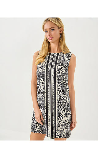 Edita Shift Dress - Onyx Lots To Spot Engineered Woven Shift