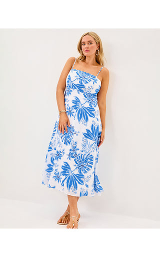 Jorgian Linen Midi Dress - Resort White Jet Set Jungle