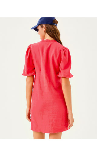 Mialeigh Elbow Sleeve Linen Dress - Cane Coral