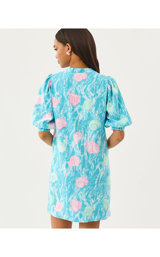 Mialeigh Elbow Sleeve Linen Dress - Capri Blue Shelden