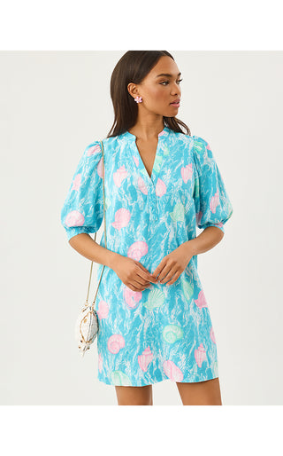 Mialeigh Elbow Sleeve Linen Dress - Capri Blue Shelden