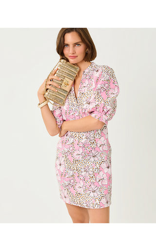 Mialeigh Elbow Sleeve Linen Dress - Conch Shell Pink Wildness