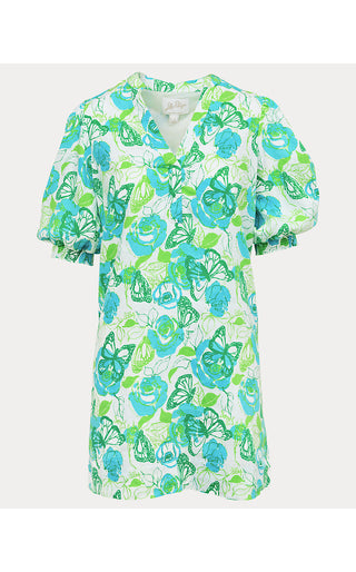 Mialeigh Elbow Sleeve Linen Dress - Resort White Monarch Rose