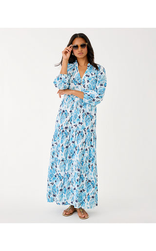 Malone 3/4 Sleeve Maxi Dress - Resort White Seashell Splendor