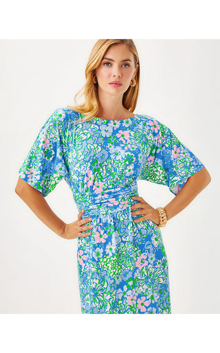 Parigi Boat Neck Maxi Dress - Sunwashed Blue Plumes In Bloom