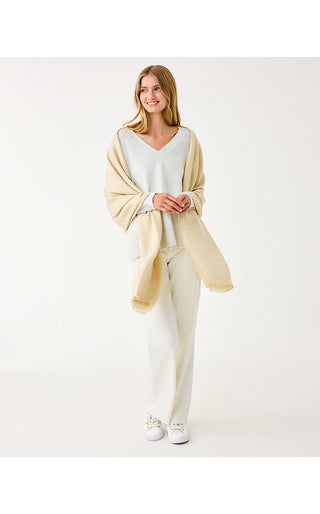 Logo Jacquard Wrap - Wicker Tan X Coconut Butterfly Pattern Scarf