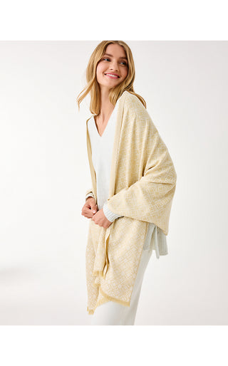 Logo Jacquard Wrap - Wicker Tan X Coconut Butterfly Pattern Scarf