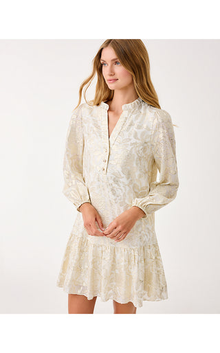 Evaline Silk Dress - Coconut Floral Bloom Clip