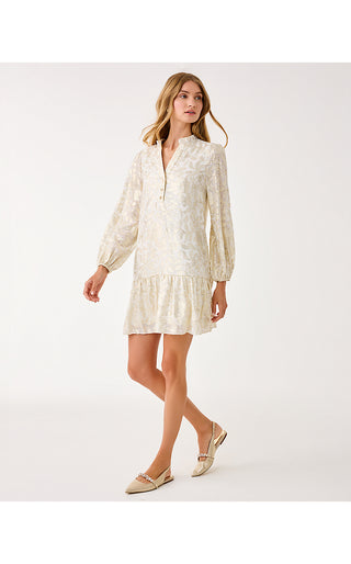 Evaline Silk Dress - Coconut Floral Bloom Clip