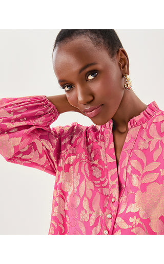 Evaline Silk Dress - Sun Shell Pink Floral Bloom Silk Clip