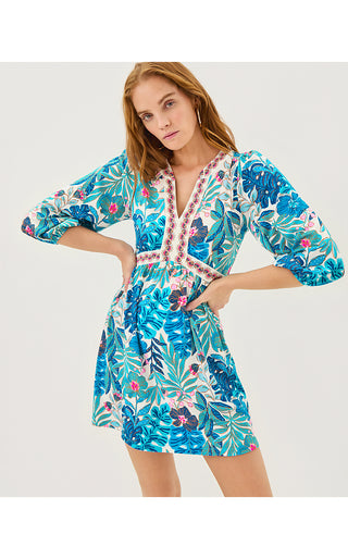 Wexlee Skirted Romper - Breezy Aqua Best Fronds Forever Engineered