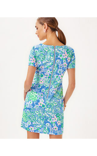 The Short Sleeved Lilly Shift Dress - Sunwashed Blue Plumes In Bloom