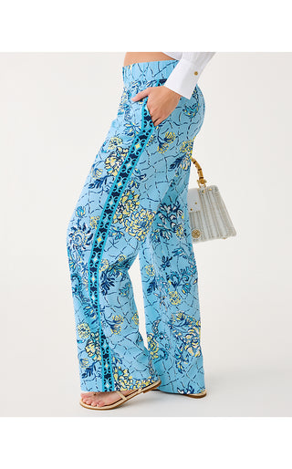 Bal Harbour Stretch Palazzo Pant - Bellevue Blue Breakers Beach Engineered
