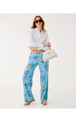 Bal Harbour Stretch Palazzo Pant - Bellevue Blue Breakers Beach Engineered