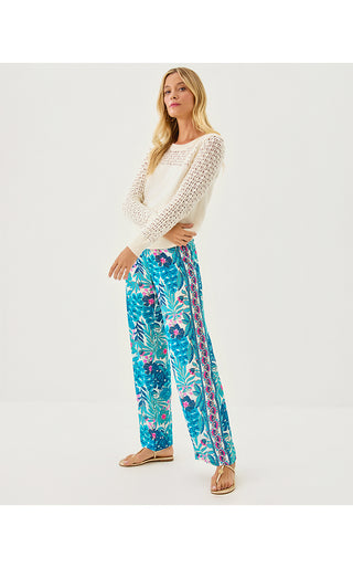 Bal Harbour Stretch Palazzo Pant - Breezy Aqua Best Fronds Forever Engineered