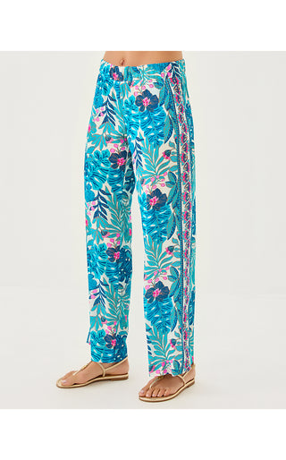 Bal Harbour Stretch Palazzo Pant - Breezy Aqua Best Fronds Forever Engineered