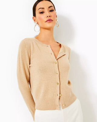 Fairley Cashmere Cardigan - Heathered Sand Bar Metallic
