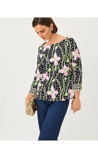 UPF 50+ Callison ChillyLilly Top - Onyx Blushing Blooms Engineered