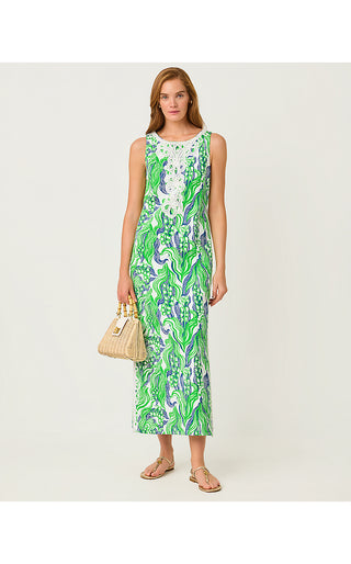 Marleigh Stretch Maxi Shift Dress - Putting Green Oversized Lilly Of The Valley
