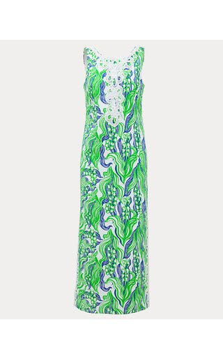 Marleigh Stretch Maxi Shift Dress - Putting Green Oversized Lilly Of The Valley