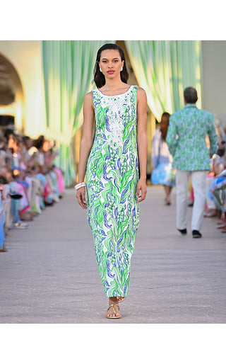 Marleigh Stretch Maxi Shift Dress - Putting Green Oversized Lilly Of The Valley