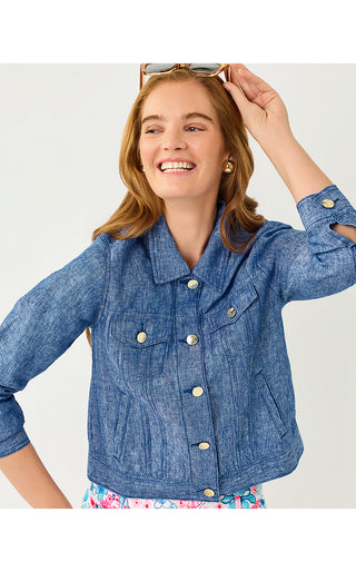 Seaspray Linen Jacket - Starlight Navy X Resort White