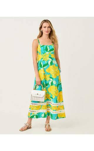 Haliey Midi Dress - Blue Curacao Rose Bud