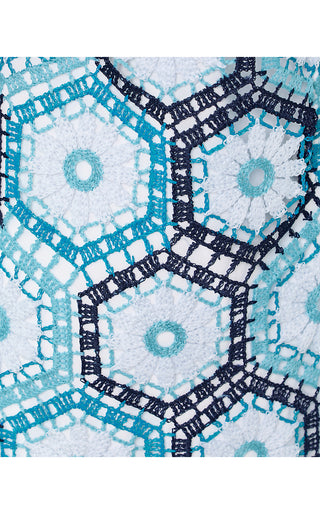 Leyla Shift Dress - Bellevue Blue Daisy Hex Crochet