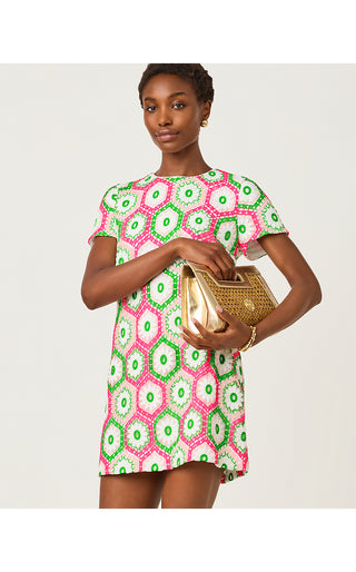 Leyla Shift Dress - Cherry Blossom Pink Daisy Hex Crochet