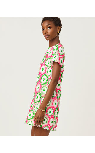Leyla Shift Dress - Cherry Blossom Pink Daisy Hex Crochet