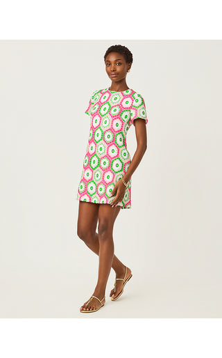 Leyla Shift Dress - Cherry Blossom Pink Daisy Hex Crochet