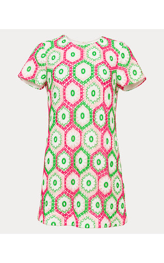 Leyla Shift Dress - Cherry Blossom Pink Daisy Hex Crochet