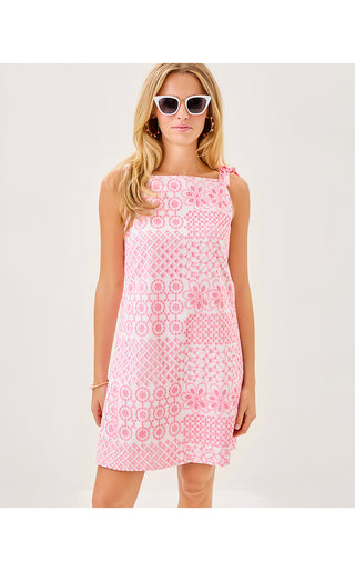 Gerad Shift Dress - Conch Shell Pink Patchwork Eyelet