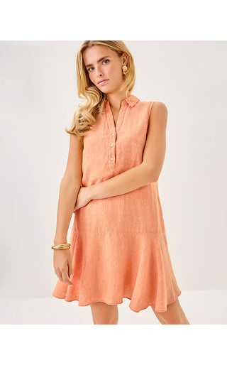 Ellowyn Linen Dress - Papaya X Resort White