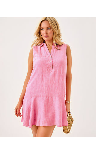 Ellowyn Linen Dress - Sunkissed Pink X Resort White
