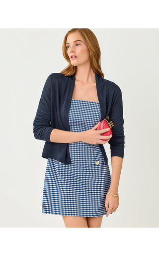 Veda Skirted Romper - Starlight Navy Gingham Stretch Jacquard