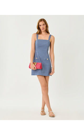 Veda Skirted Romper - Starlight Navy Gingham Stretch Jacquard