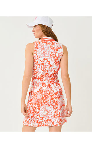 Women's UPF 50+ Luxletic Love Active Sleeveless Dress in Sunset Orange Budding Romance