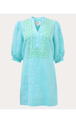 Mialeigh Elbow Sleeve Linen Dress - Capri Blue X Resort White – Ocean Palm 