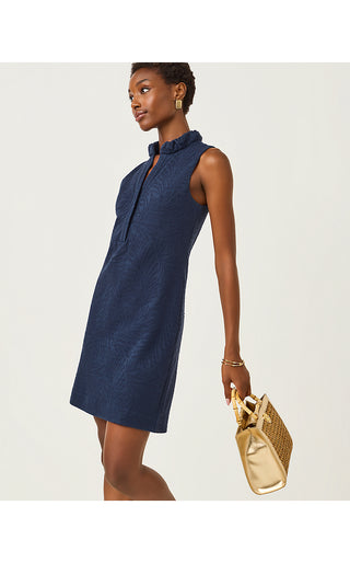 Elsey Shift Dress - Low Tide Navy Leafy Knit Pucker Jacquard