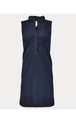 Elsey Shift Dress - Low Tide Navy Leafy Knit Pucker Jacquard