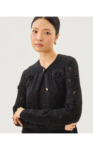 Lenalie Cardigan - Black Metallic Garden Crochet