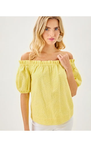 Katara Off The Shoulder Top - Limoncello Bubble Embroidery