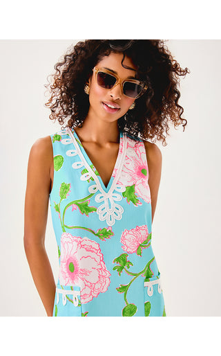 Sidonie Stretch Shift - Fresh Water Blue Bursting Blooms Engineered Shift