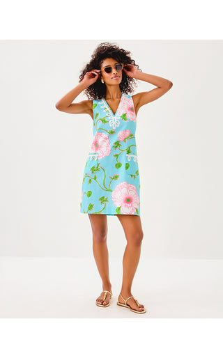 Sidonie Stretch Shift - Fresh Water Blue Bursting Blooms Engineered Shift