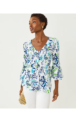Danika Tunic Top - Resort White Sea Blooms