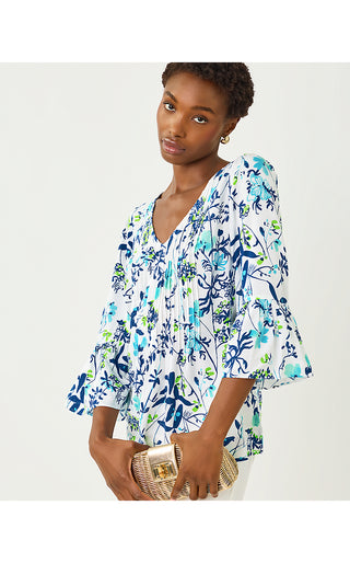 Danika Tunic Top - Resort White Sea Blooms